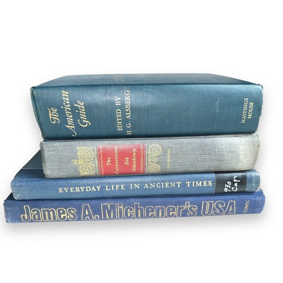 Vintage Decorative Books Shelf Staging Props Home Decor Set: BLUE OLD TONES - Picture 8 of 12